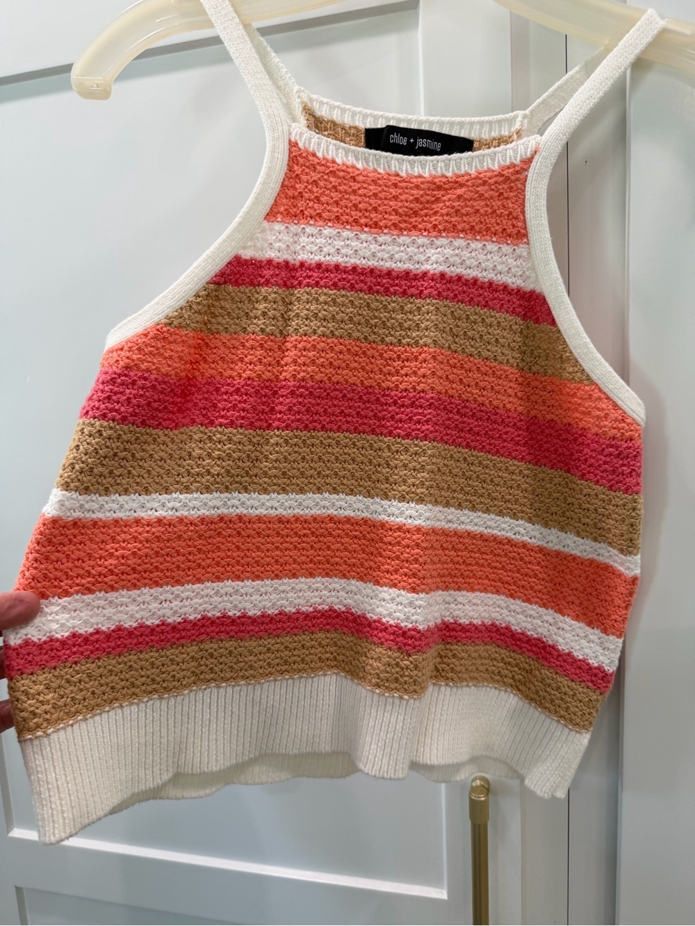 Chloe + Isabel Striped Coral, Pink & Tan Knit Halter Tank